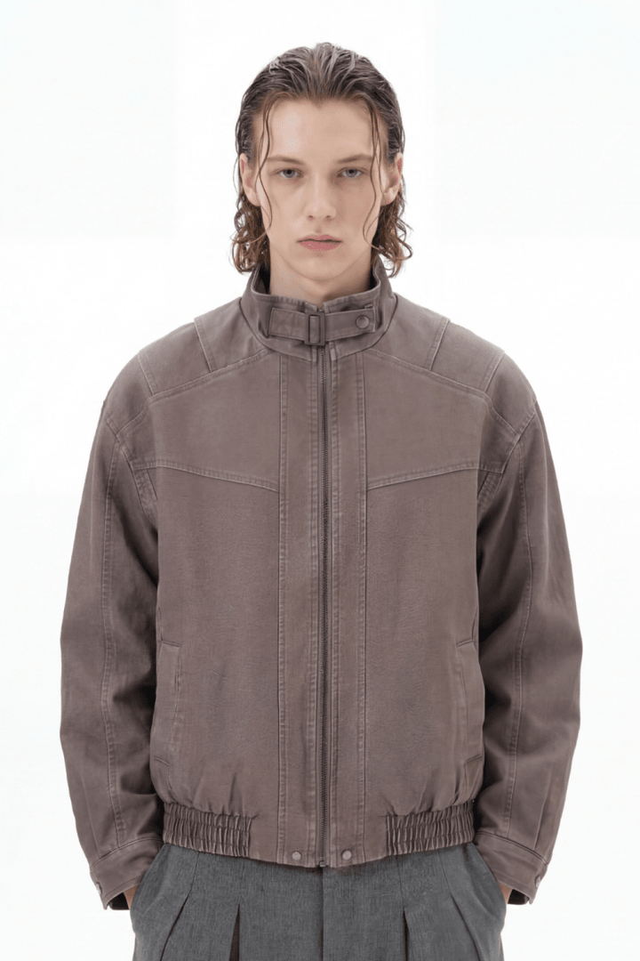 Structured Stand Collar Leather Jacket na2368