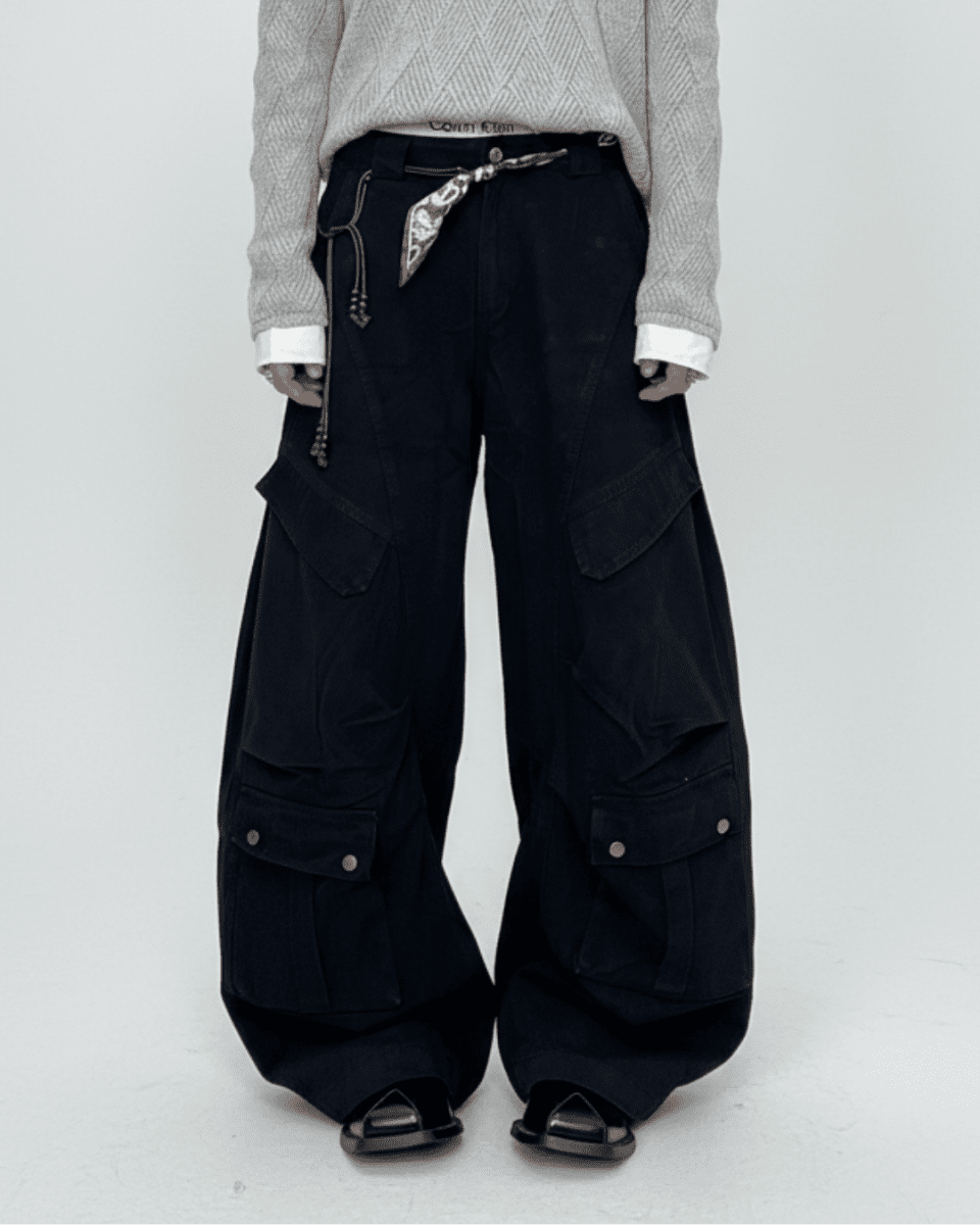 Bandana Strap Wide Cargo Pants na2338