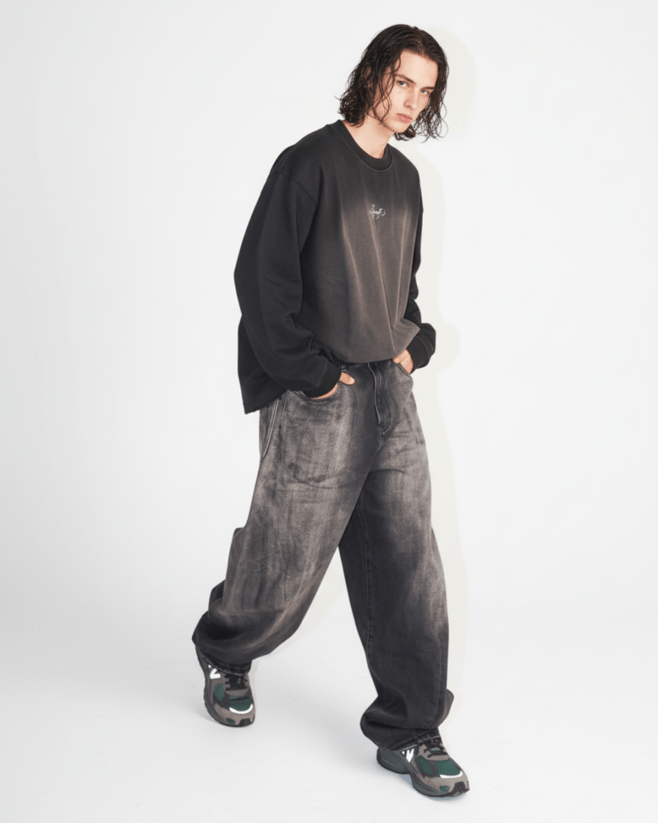 [Nanostudio] GRAY OUT WIDE JEANS na2224