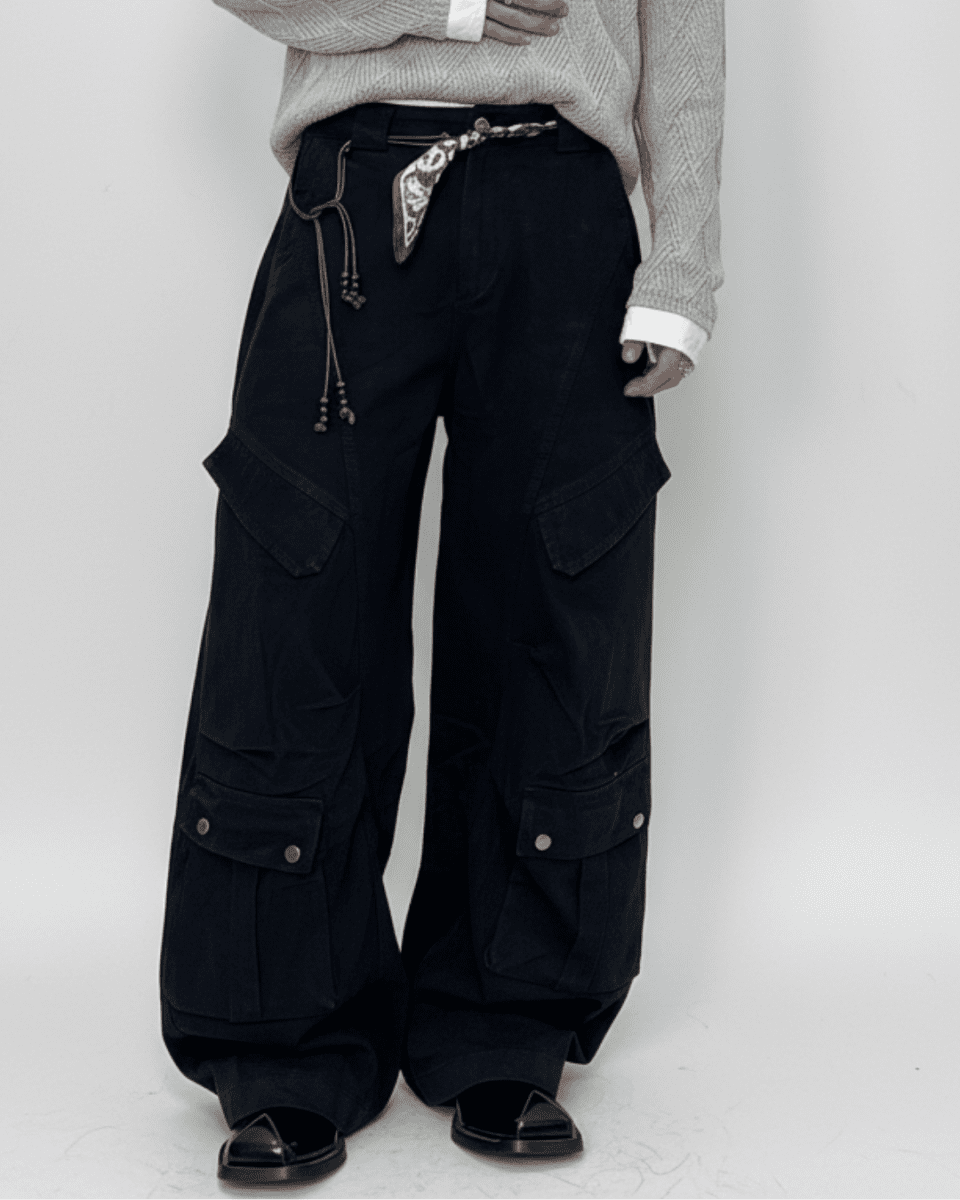 Bandana Strap Wide Cargo Pants na2338