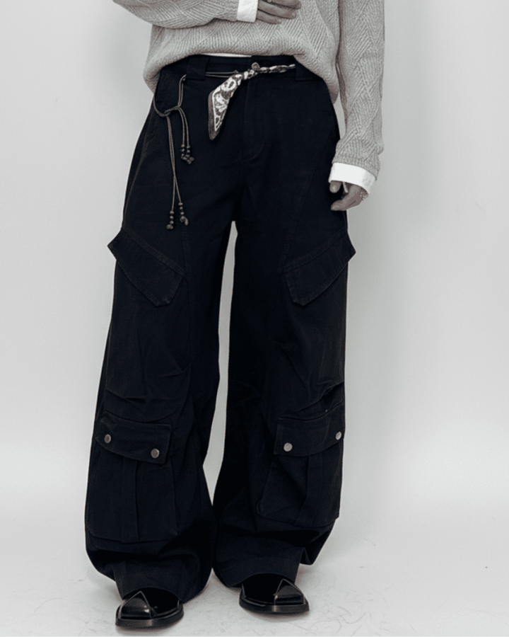 Bandana Strap Wide Cargo Pants na2338