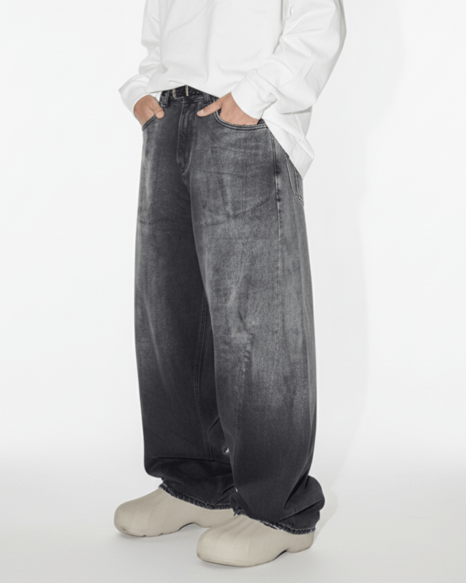 [Nanostudio] GRAY OUT WIDE JEANS na2224