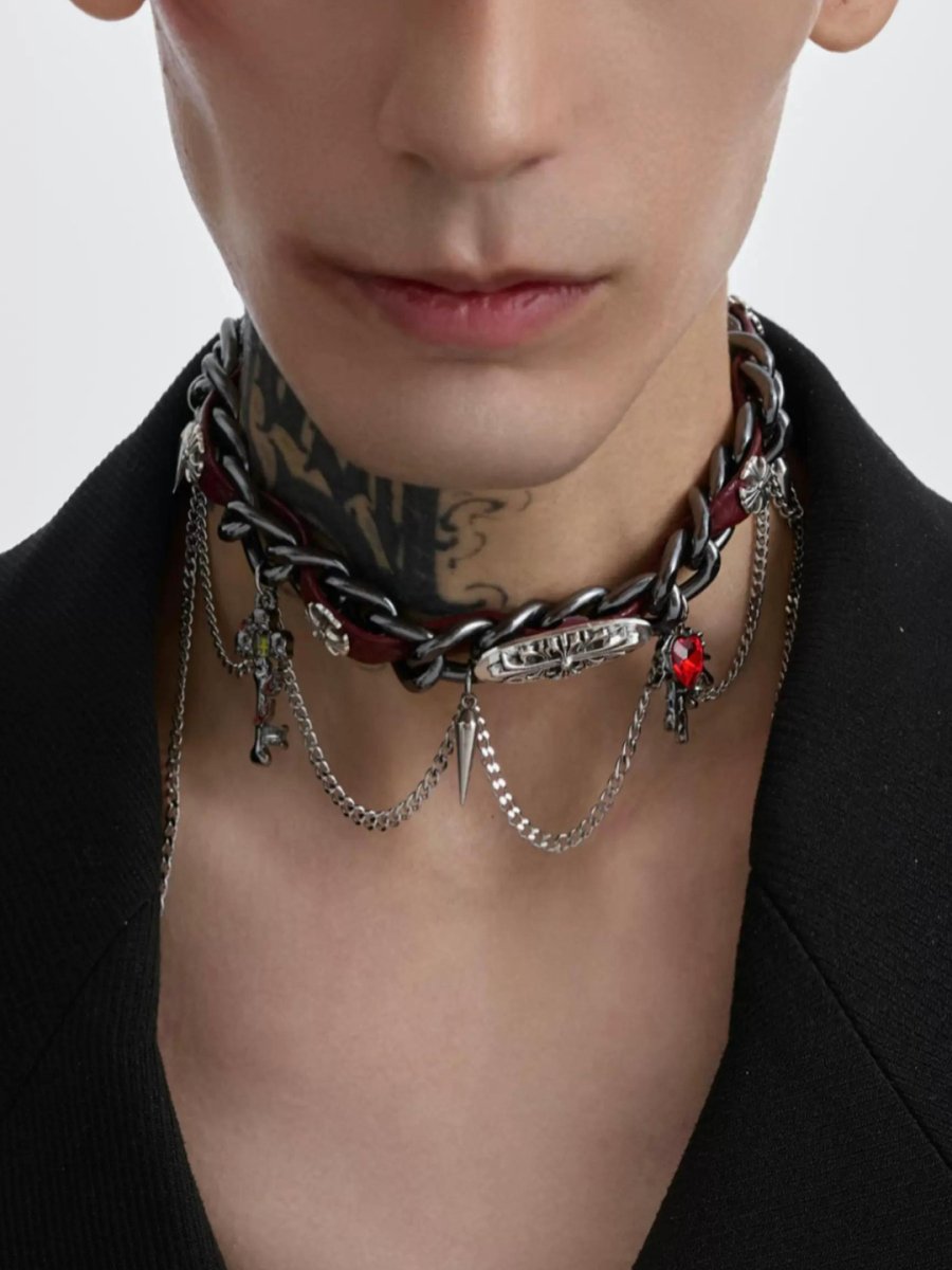 【Struc Ton】 leather punk necklace na1448