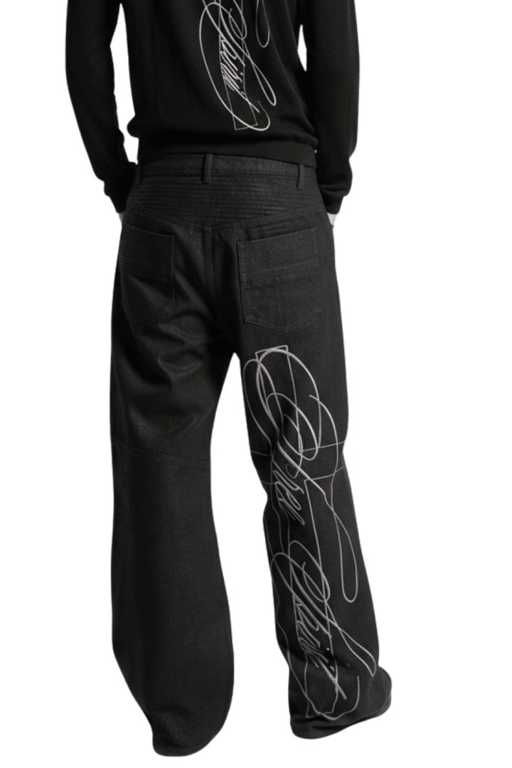 Abstract Line Wide-Leg Denim na2392