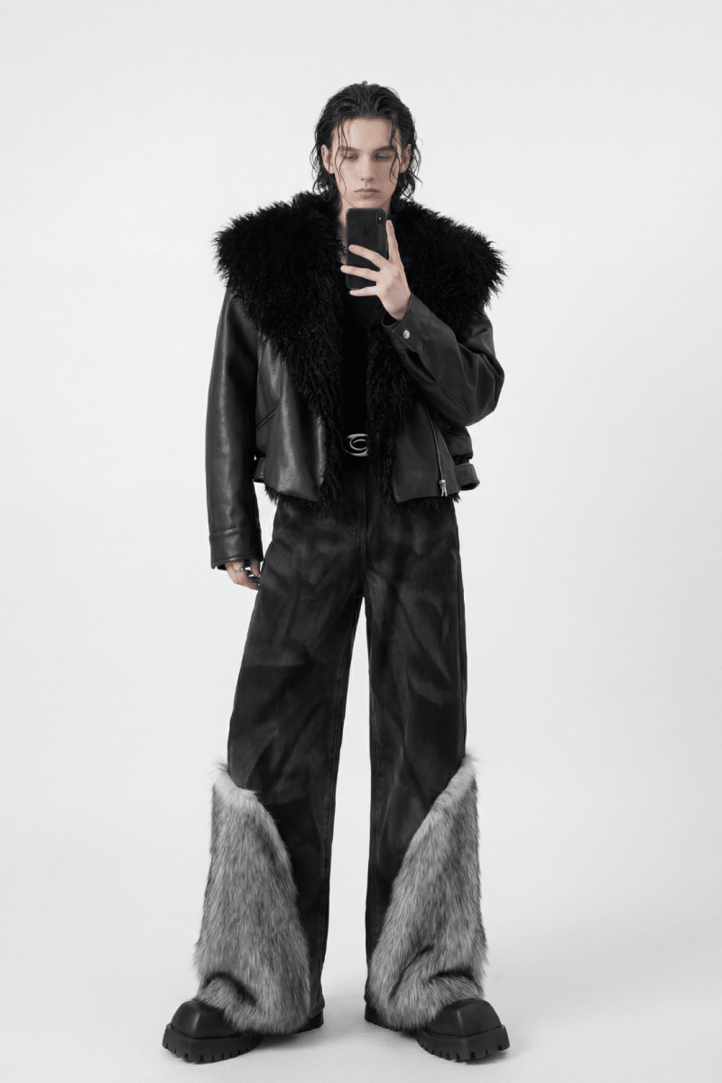 Faux Fur Trim Wide Pants na2379