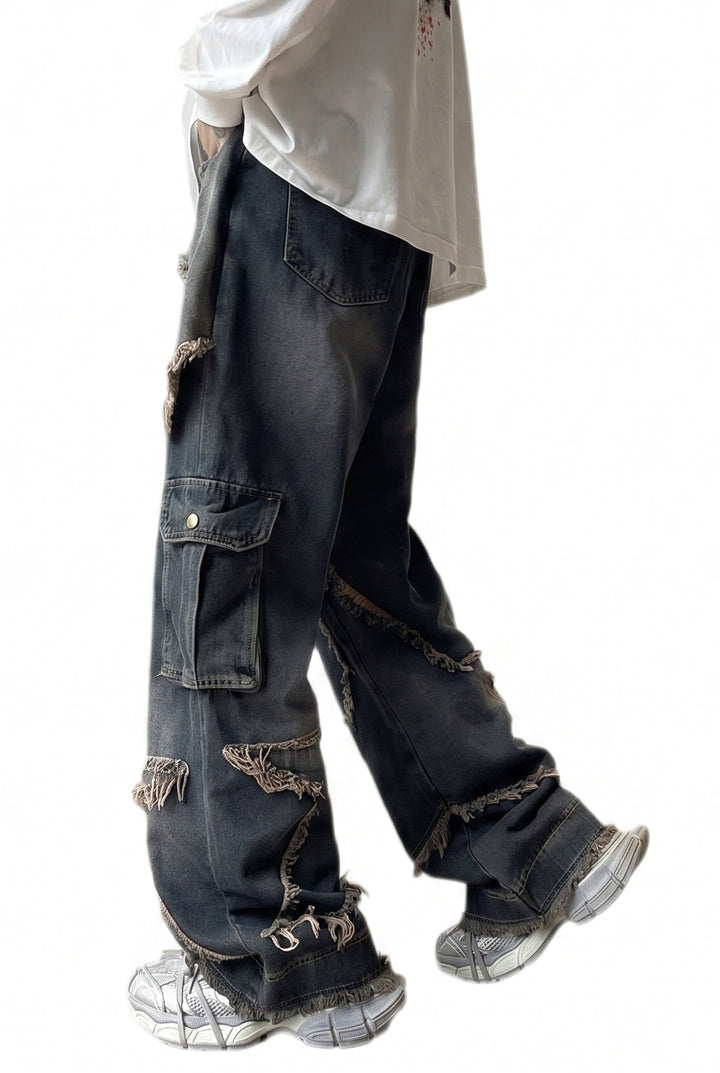 Fringed Cargo Jeans na2795