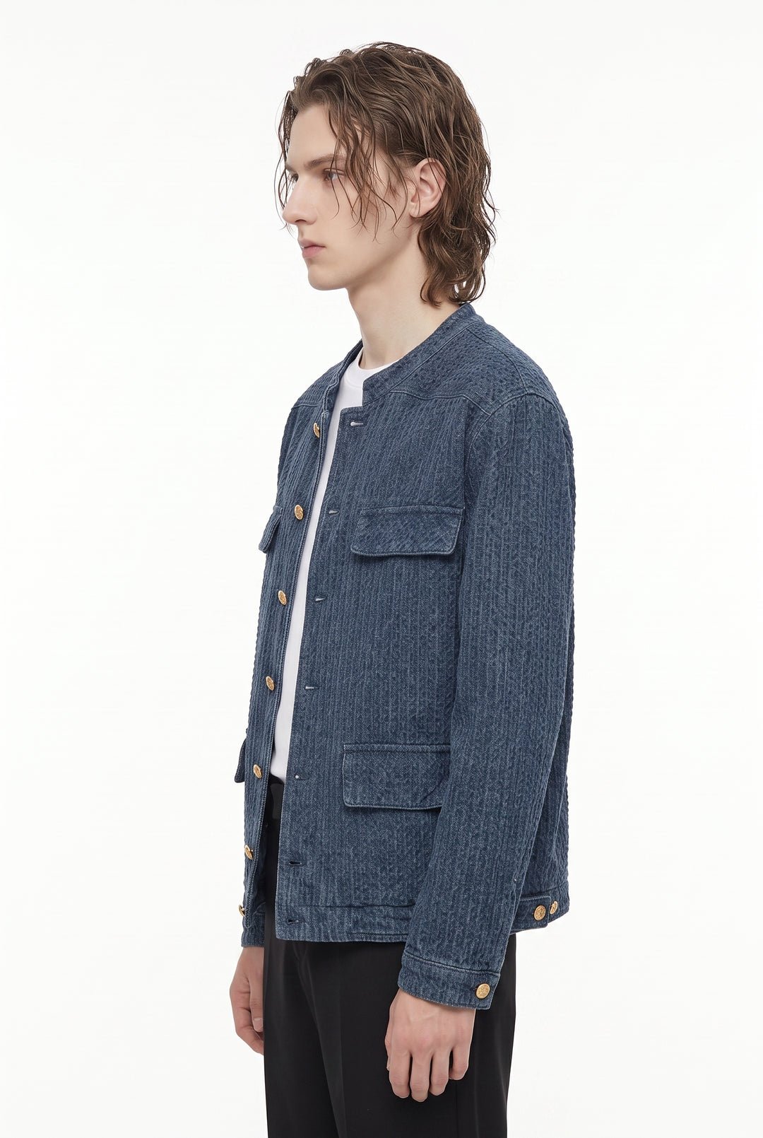Collarless Denim Jacket na2801