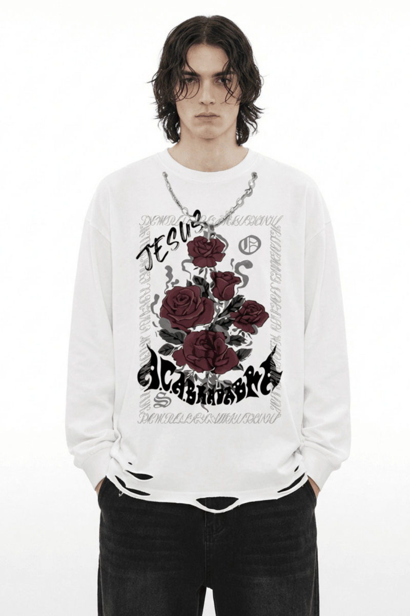 washed and distressed long-sleeved T-shirt na656