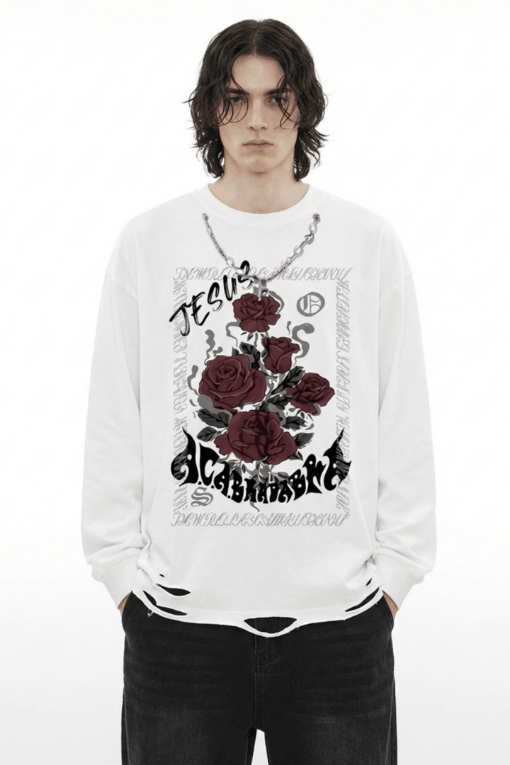 washed and distressed long-sleeved T-shirt na656