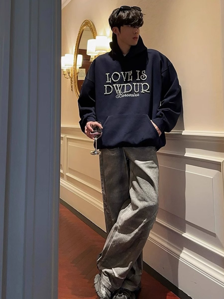 【JH HOMME】letter print pearl hooded na1560