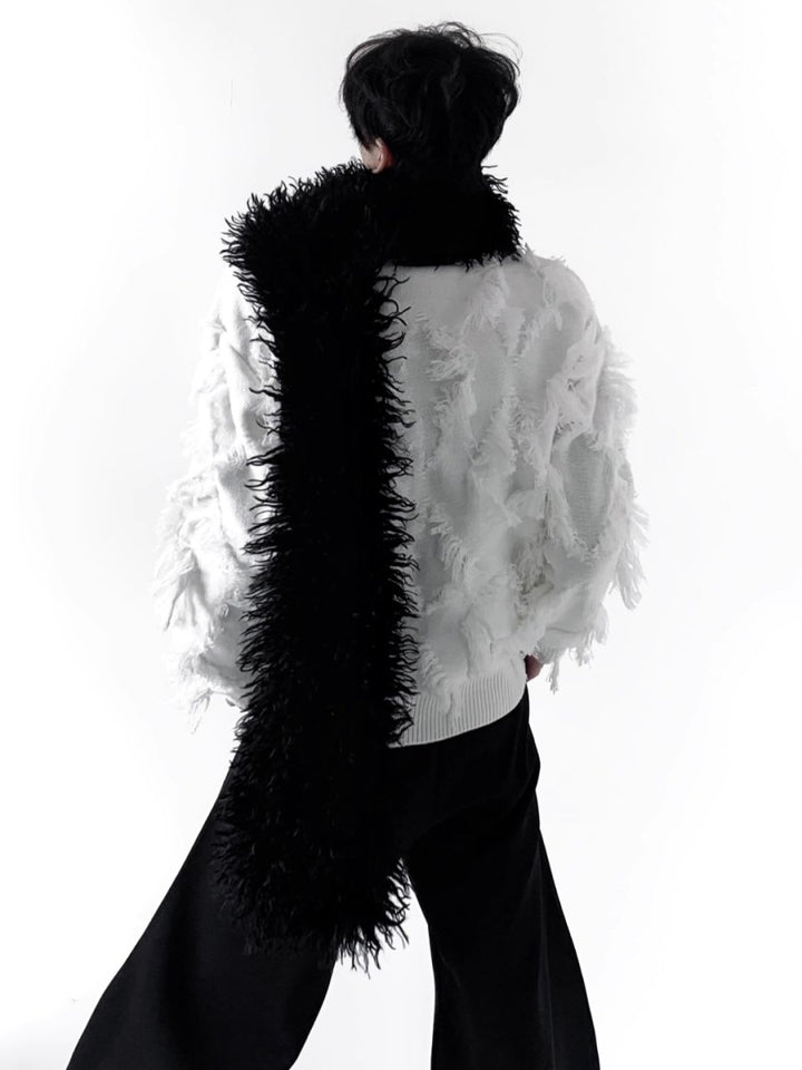 【AutumnWind】black soft long fur scarf   na1604