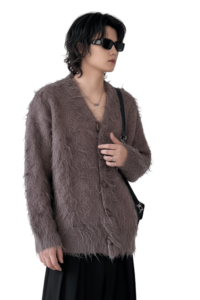 Loose Shaggy Knit Cardigan na2430
