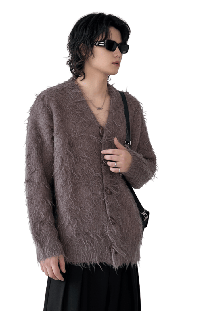 Loose Shaggy Knit Cardigan na2430