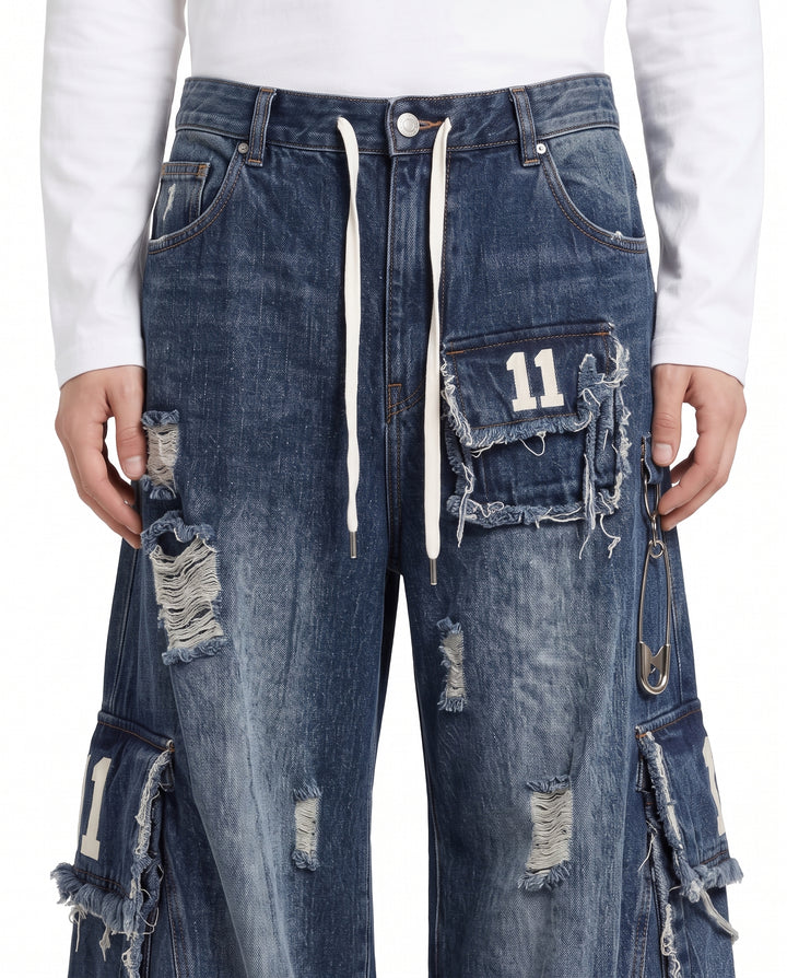 Distressed Cargo Jeans na3220