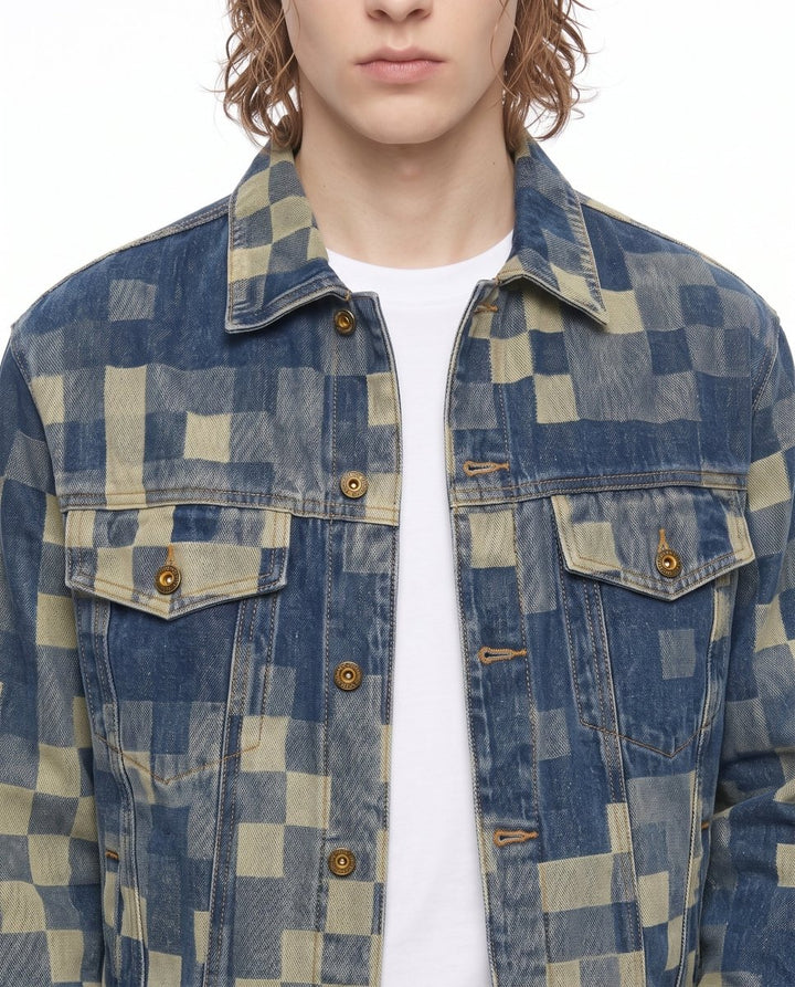 Checkered Denim Jacket na3052