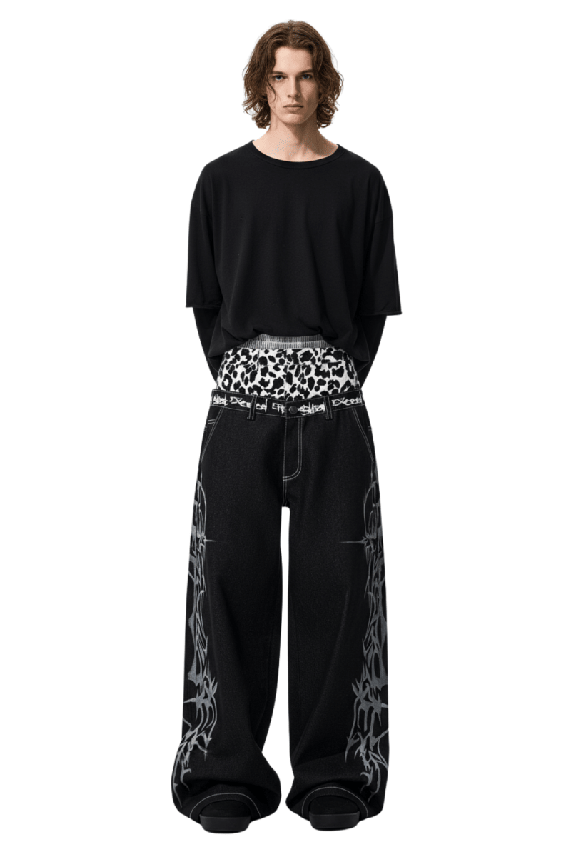 Tribal Flame Wide Denim Jeans  na2393