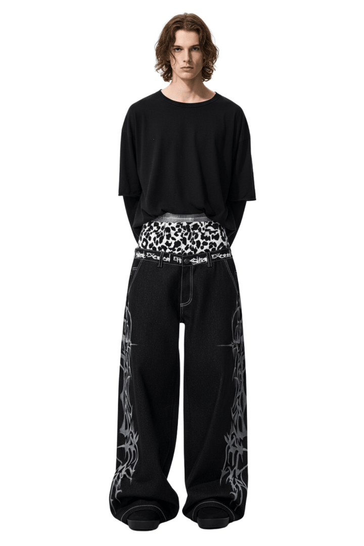 Tribal Flame Wide Denim Jeans  na2393