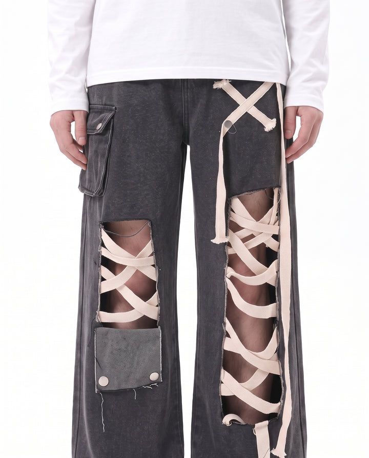 Lace-Up Cargo Jeans na2973