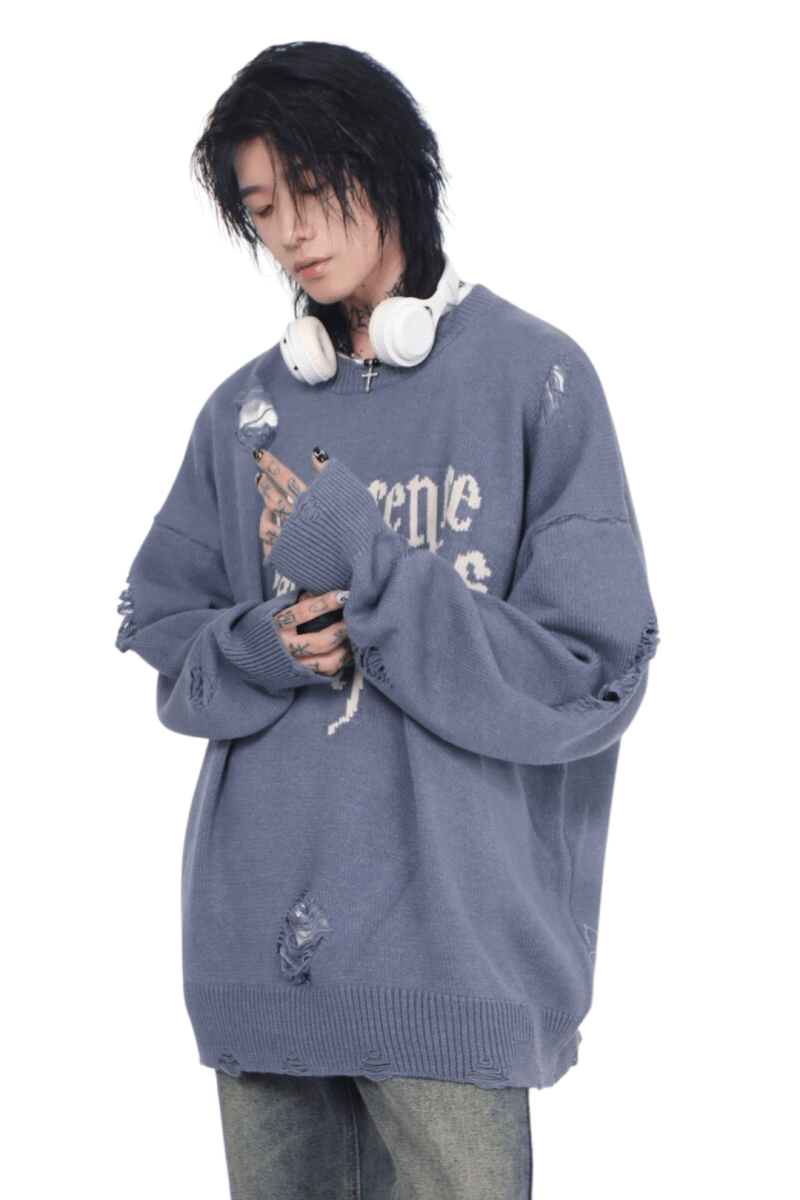 Distressed Logo Knit Sweater na2456