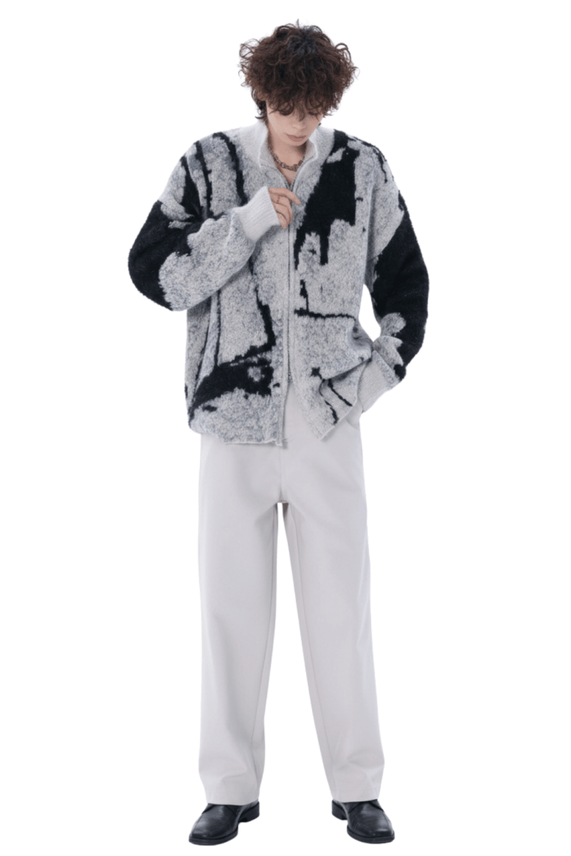 Abstract Pattern Zip Knit Cardigan na2403