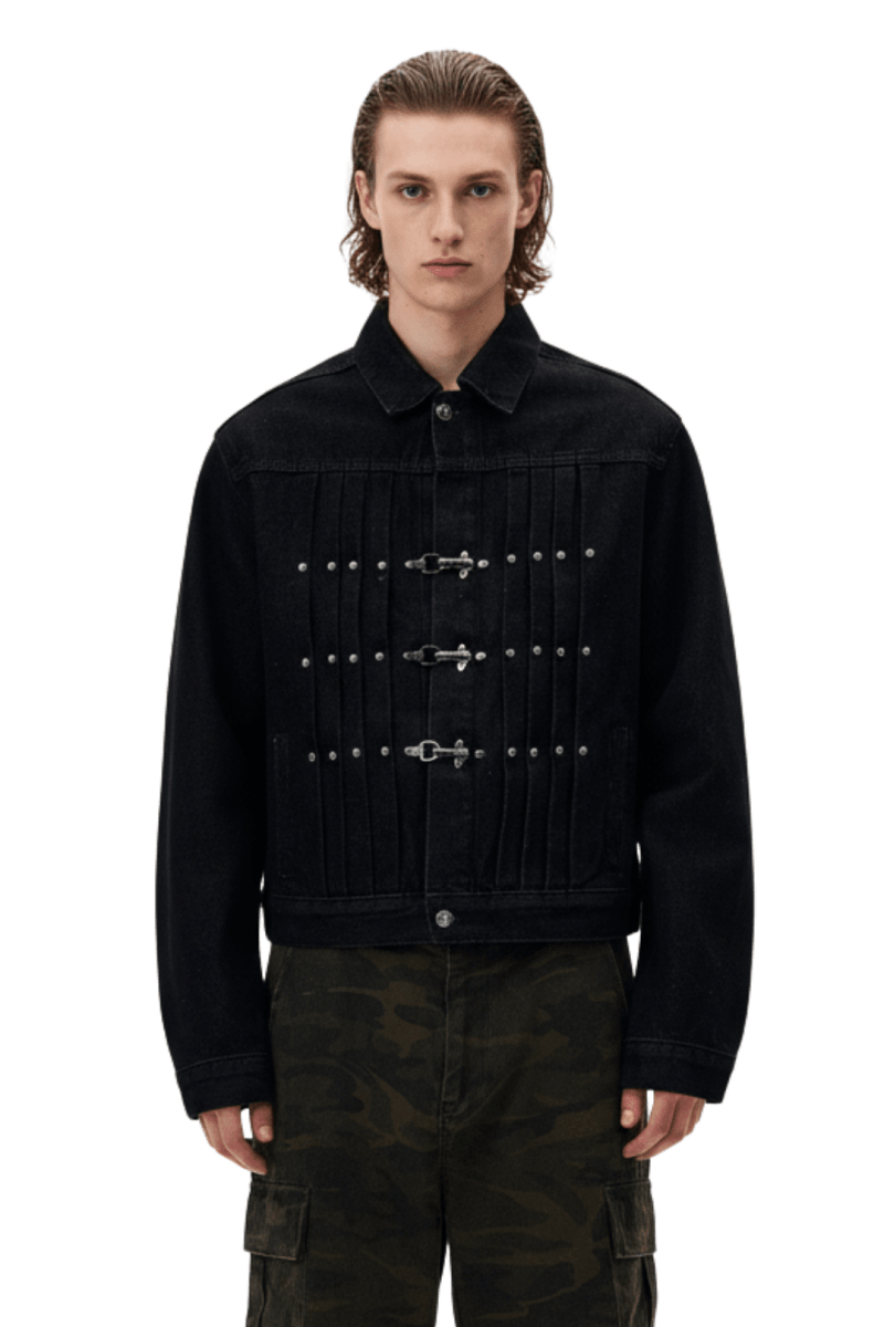 Vintage Black Studded Hook Denim Jacket na2386