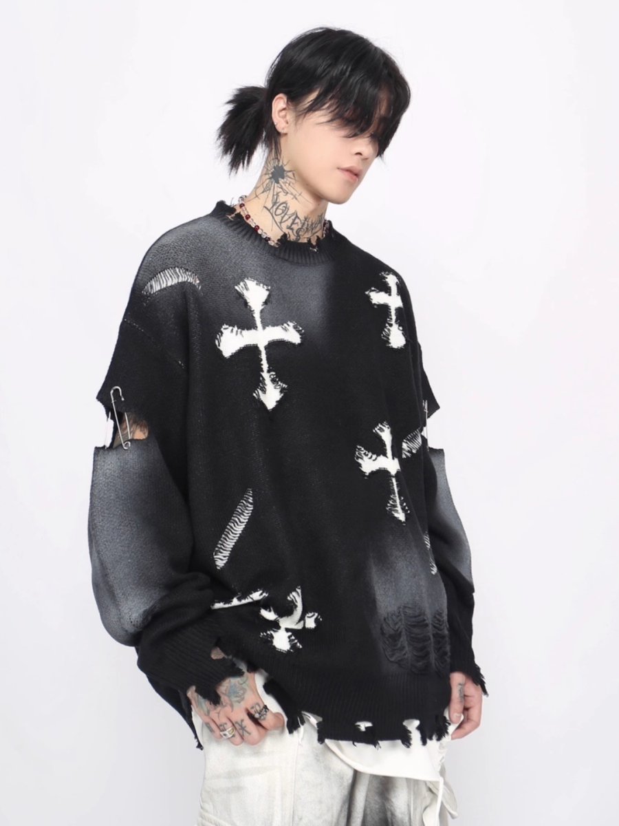 【Mz】high street broken hole cross pin knit na1547