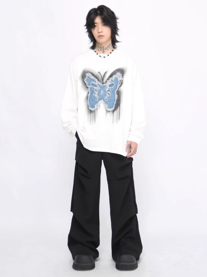 【Mz】washed butterfly long-sleeved T-shirt na1475