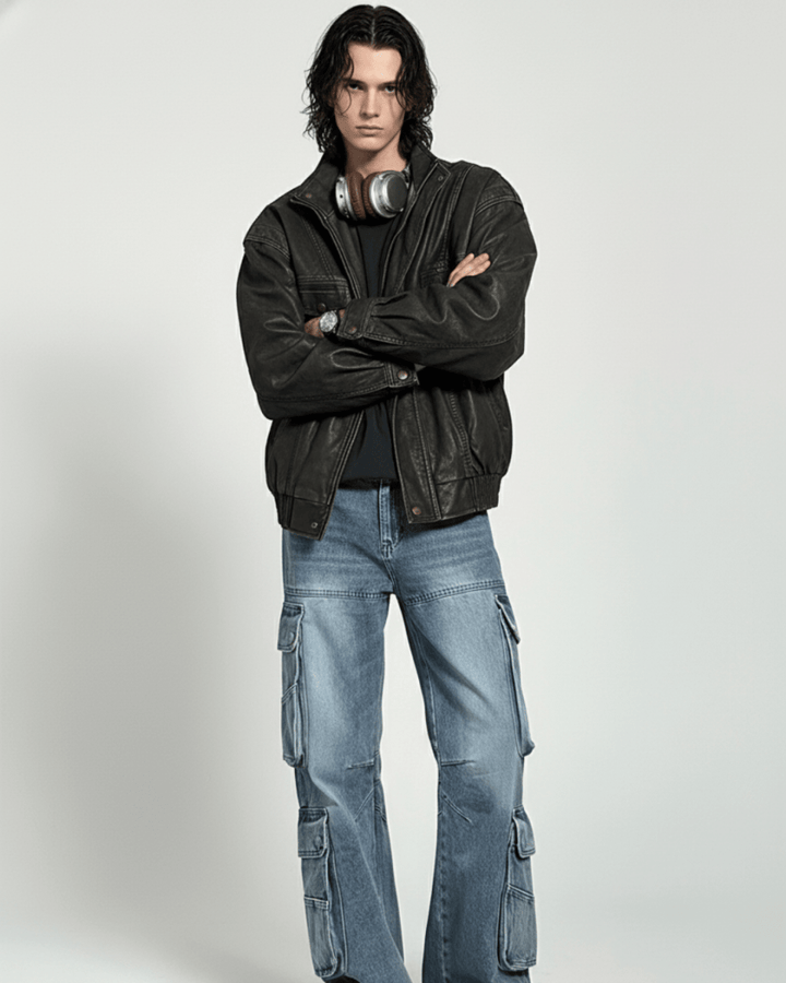 Vintage Brown Leather Truck Jacket  na2264