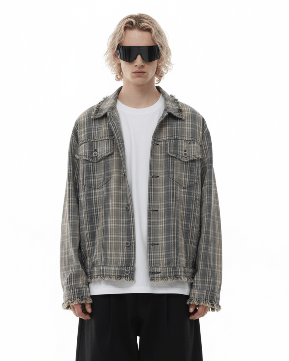Nanostudio Fade Plaid Fringe Overshirt na2211