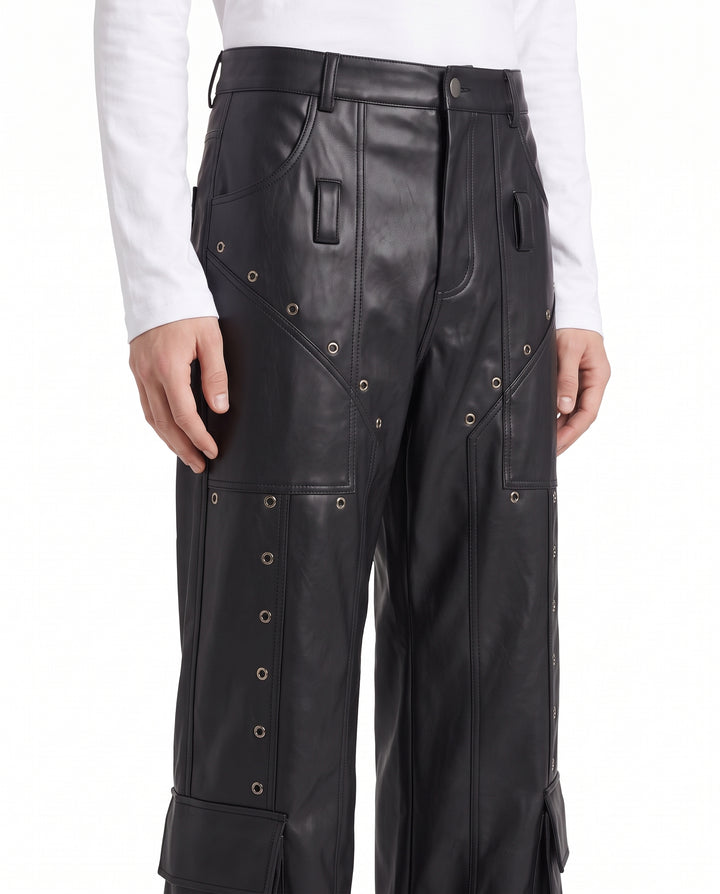 Leather Cargo Pants na3201