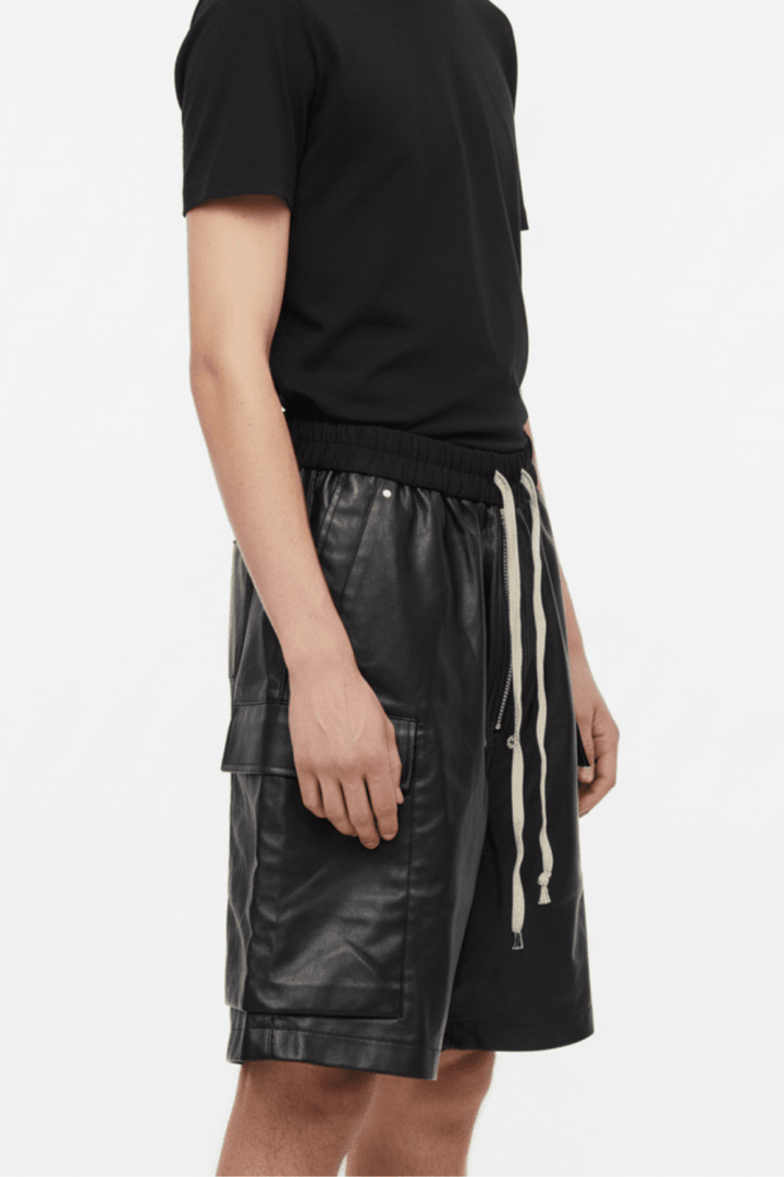 Black leather cargo shorts