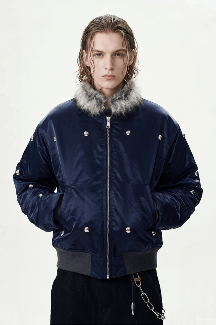 Glossy Nylon Fur Bomber Jacket na2367 