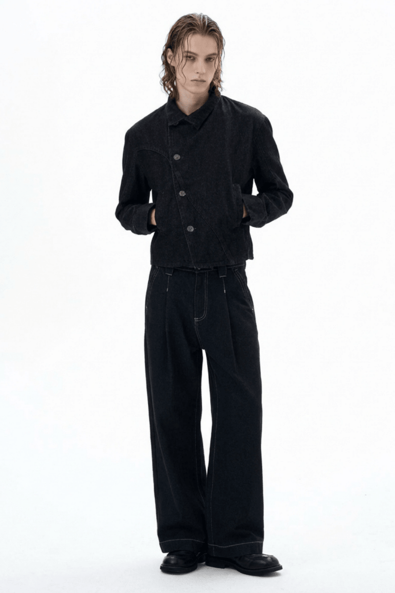 Asymmetric Front Short Denim Jacket na2365 