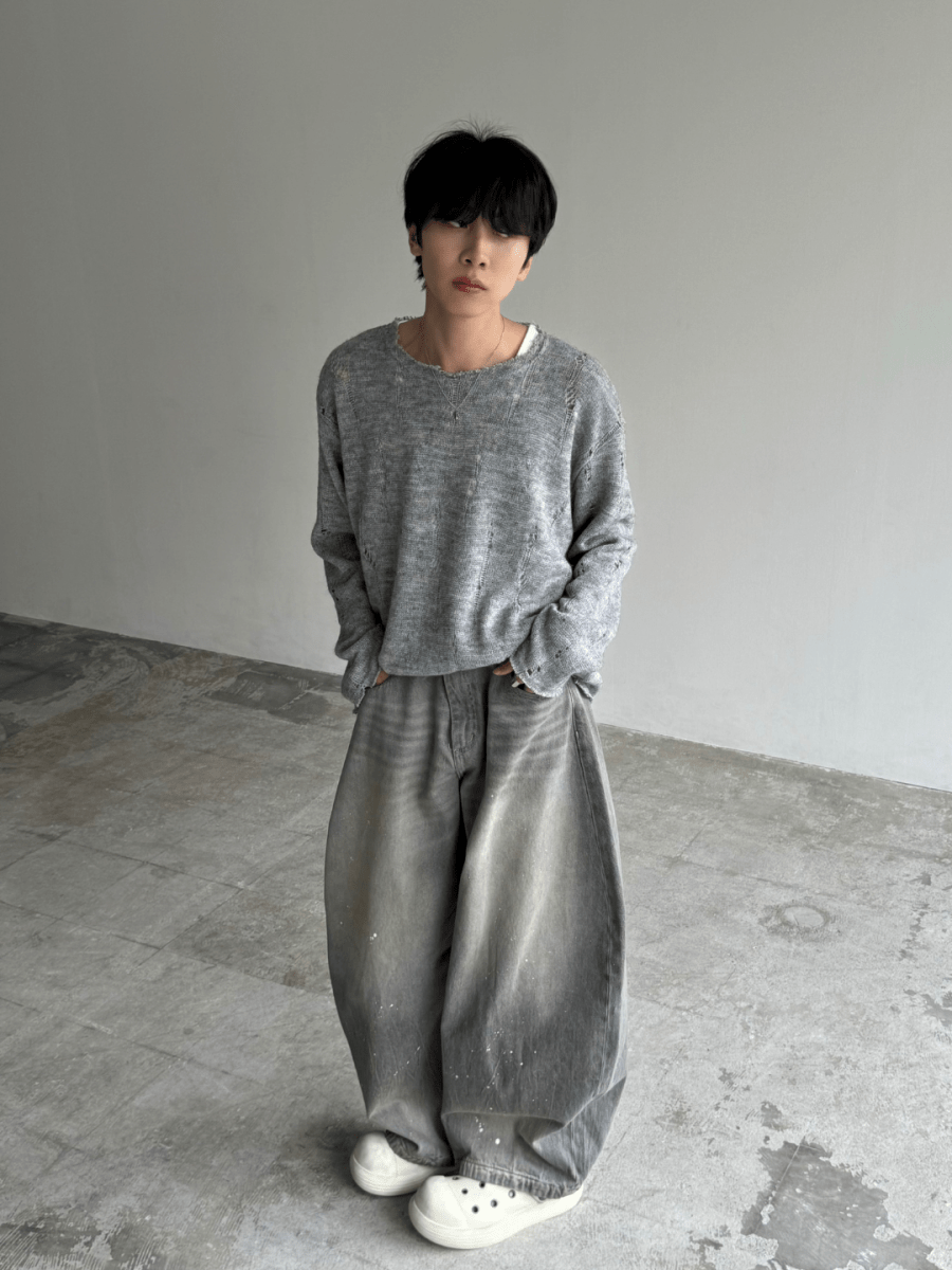 gray long knit si10002