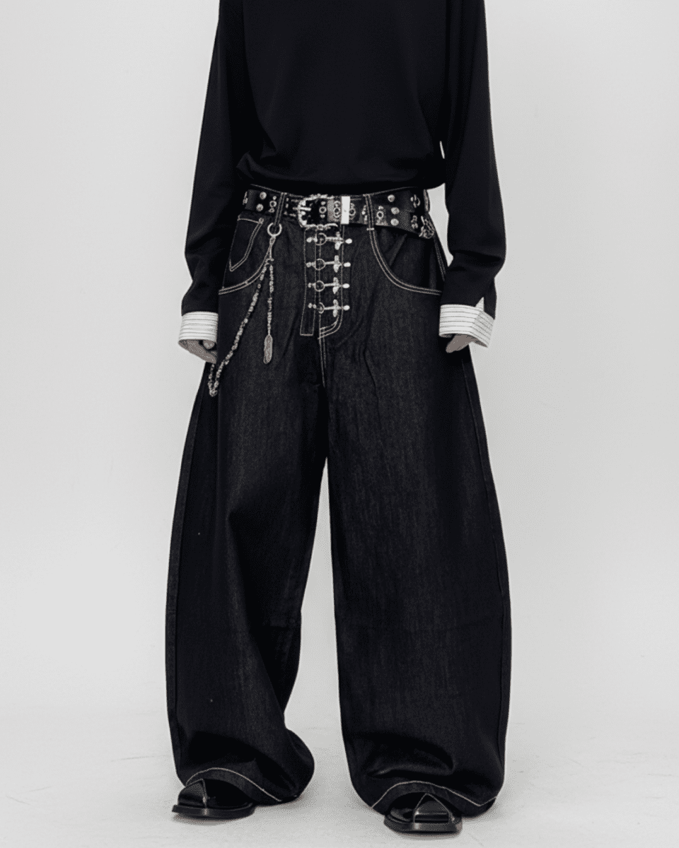 Studded Wide Black Denim na2334 