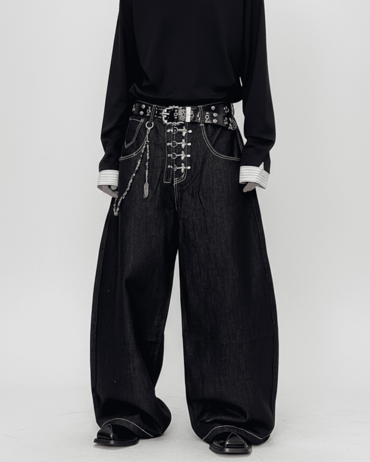 Studded Wide Black Denim na2334 