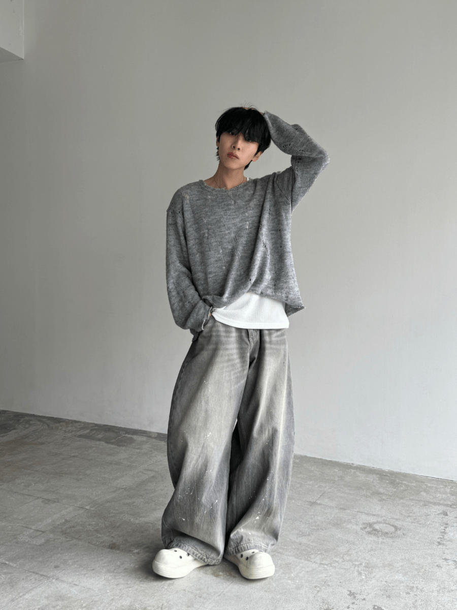 gray long knit si10002