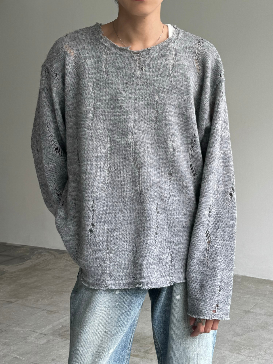 gray long knit si10002
