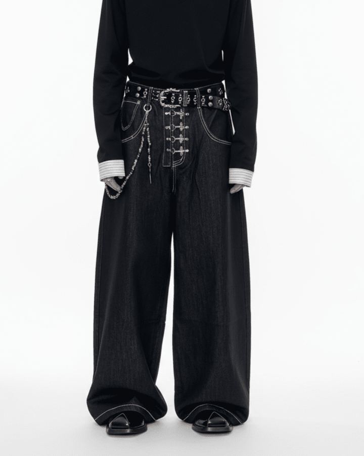 Studded Wide Black Denim na2334 