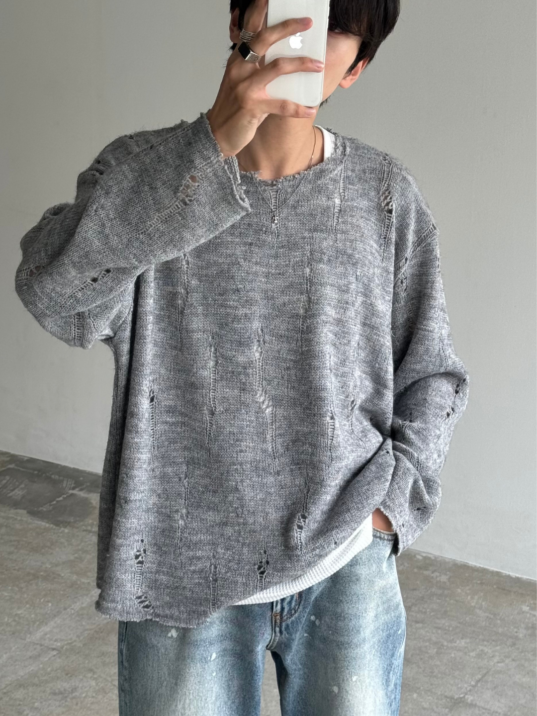 gray long knit si10002