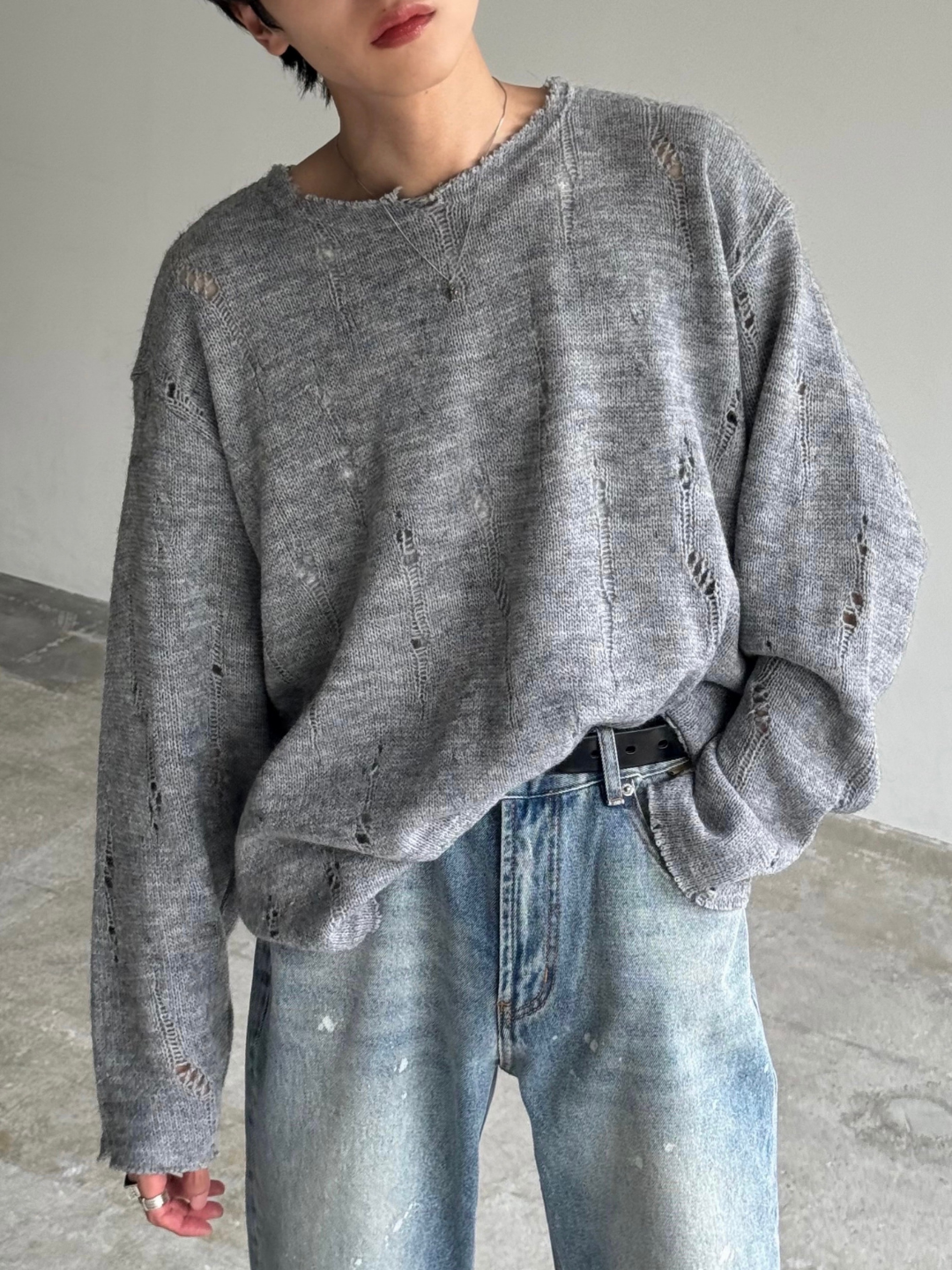 gray long knit si10002