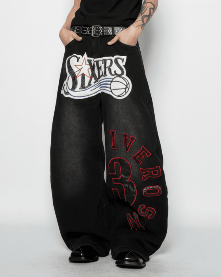 SIXERS Graphic Super Baggy Denim Pants na2336