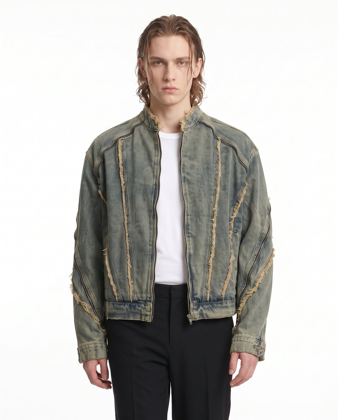 Distressed Denim Jacket na3197