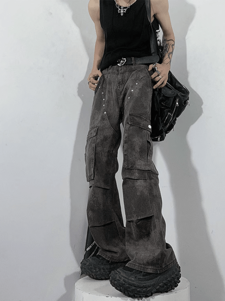 [76STREET] vintage high street multi-pocket  flare jeans na997
