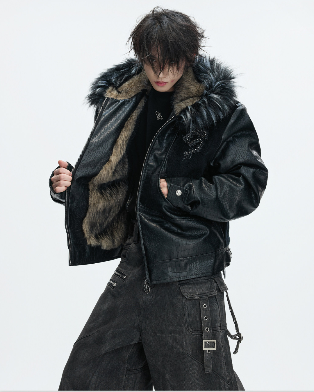 【ArguE CulturE】Back Stud Leather Hood Jacket na2291