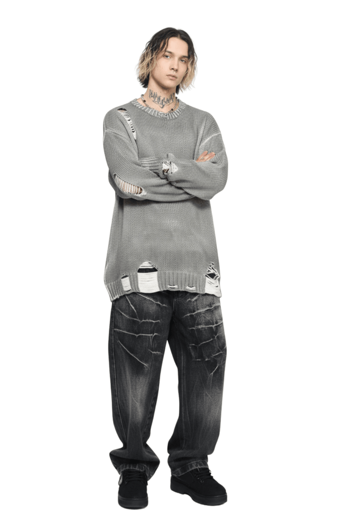Grunge Damage Crewneck Knit  na2395