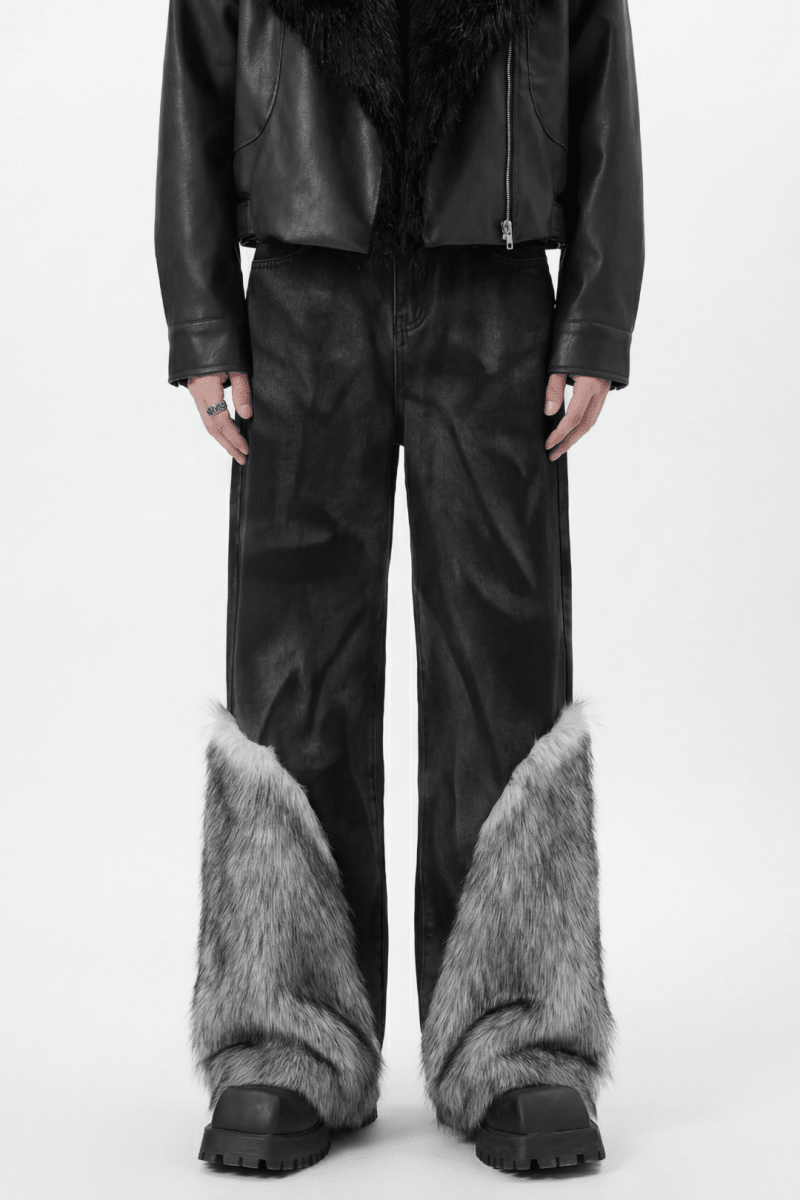 Faux Fur Trim Wide Pants na2379