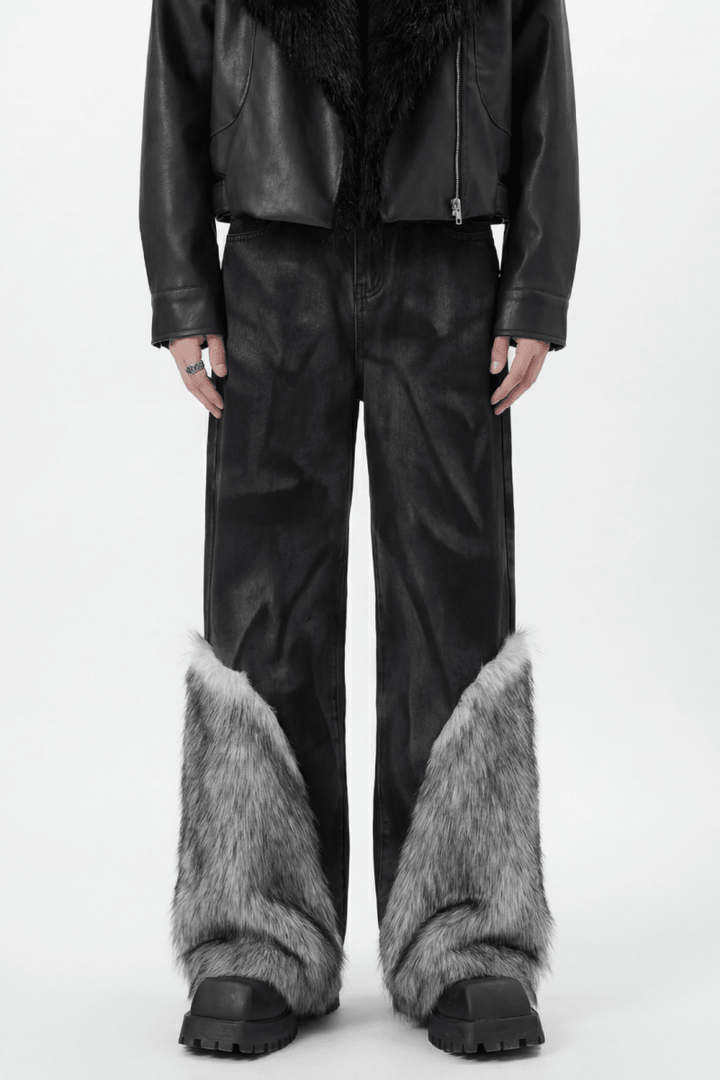 Faux Fur Trim Wide Pants na2379