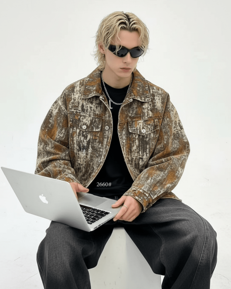 Nanostudio Rust Fade Art Denim Jacket (na2212)