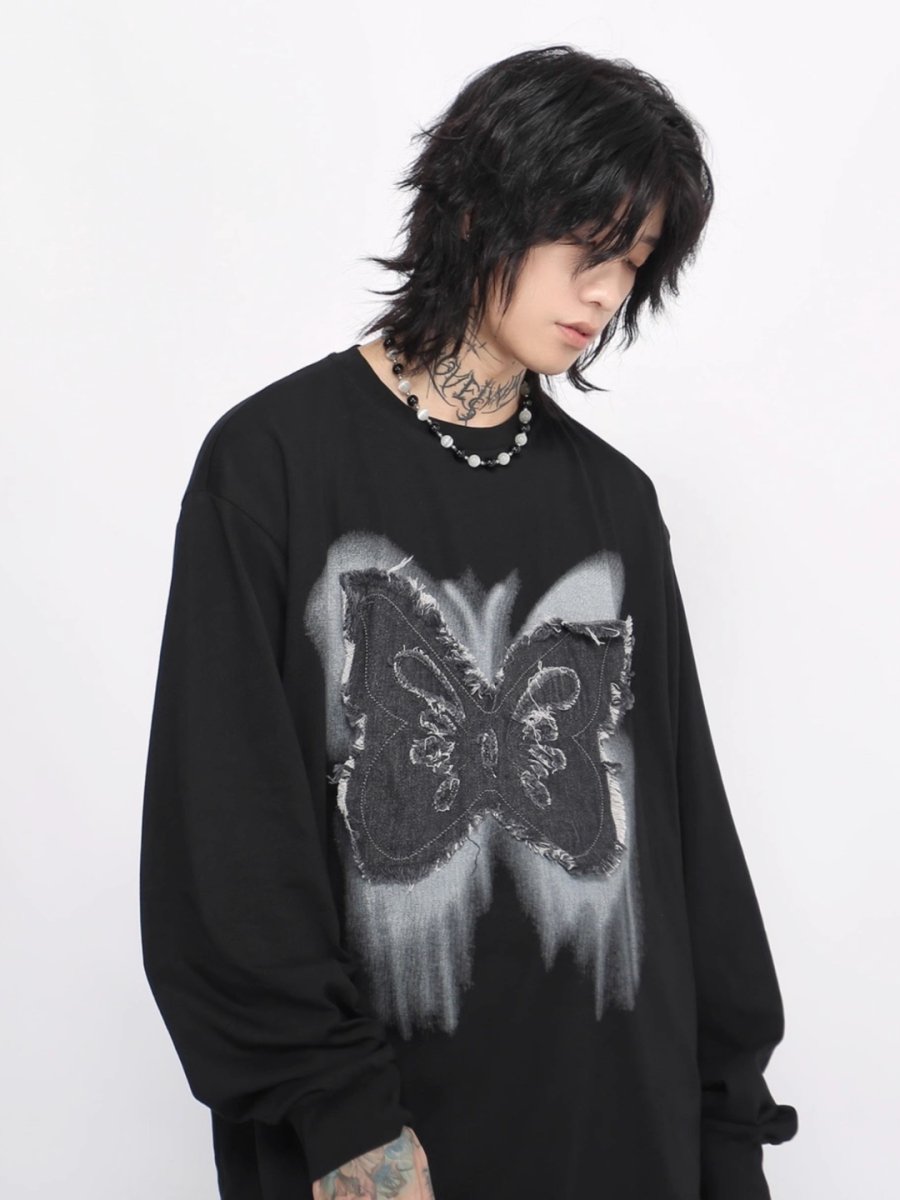 【Mz】washed butterfly long-sleeved T-shirt na1475